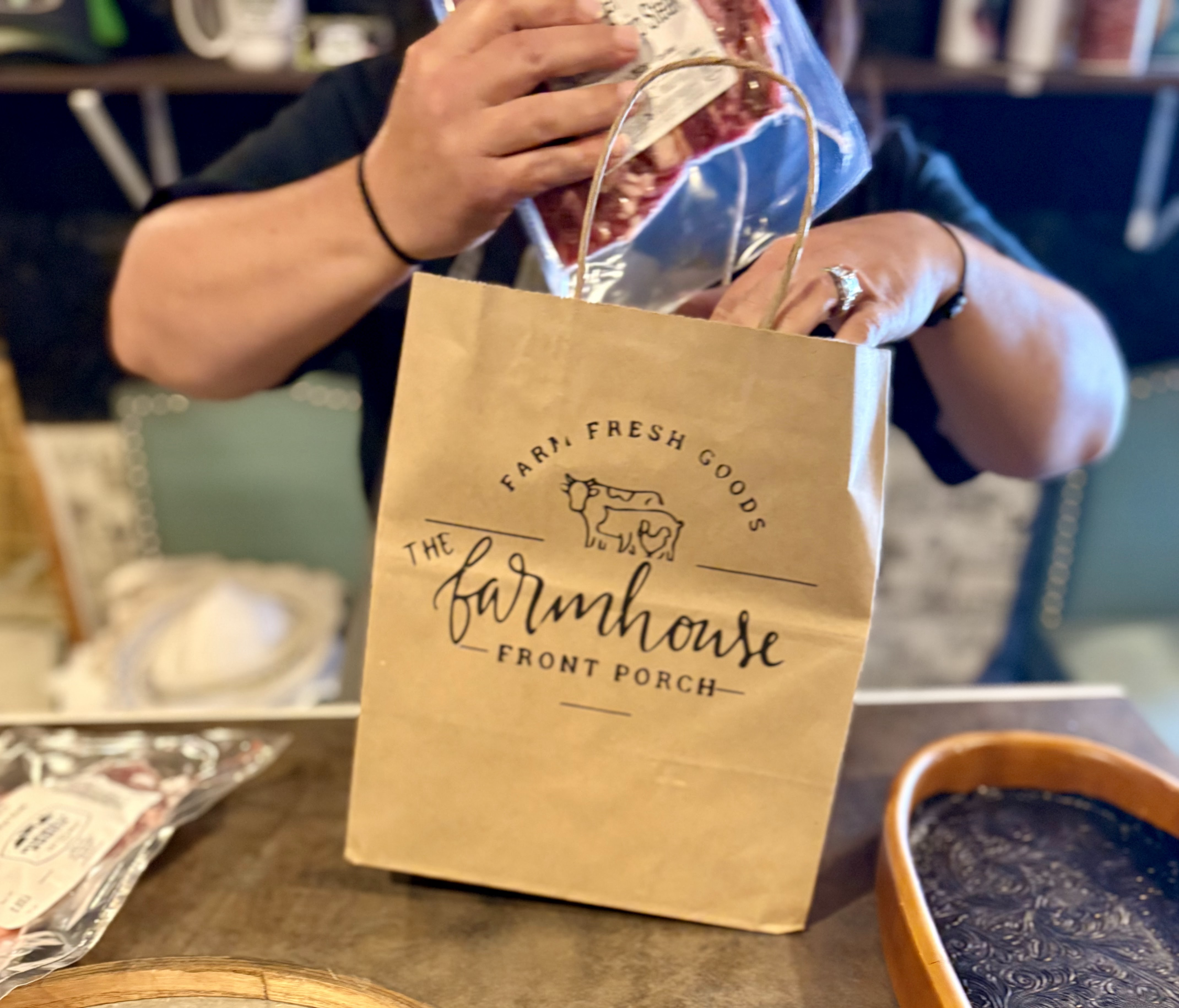 Farmhouse Front Porch bag with local products